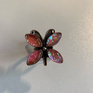 Sterling Silver 925 Pink Glass Butterfly Ring